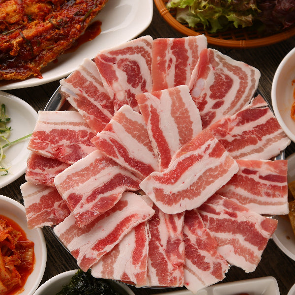 Sliced frozen pork belly